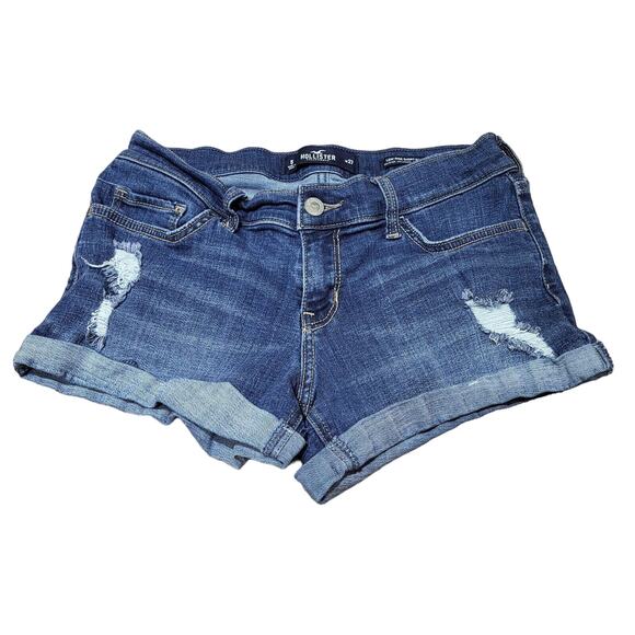 Hollister Juniors Low-Rise Short 3” Distressed Denim Sz 5 W27 Soft Stretch Jean - Picture 1 of 12